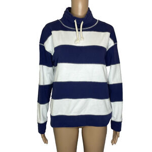 Women's Small J.Crew Funnelneck Blue Stripe Pullover Cotton Sweatshirt